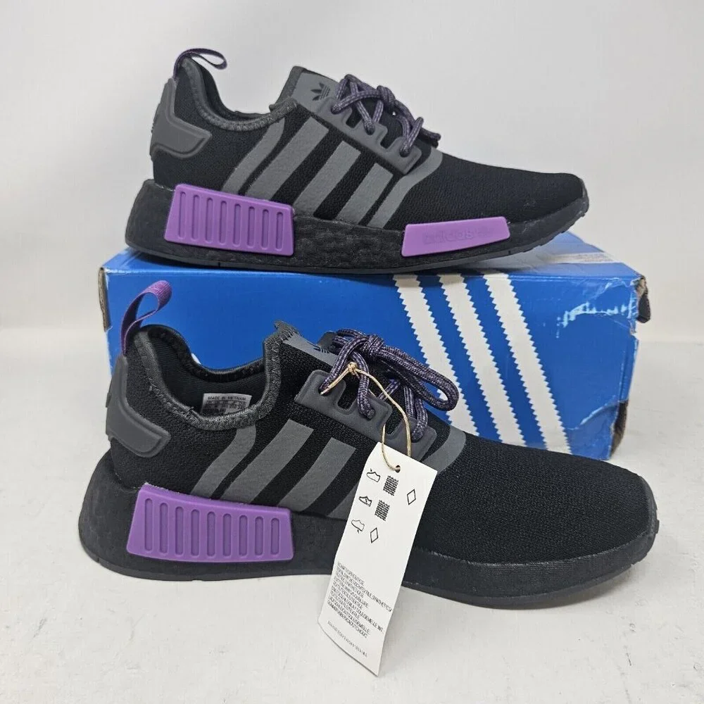 Adidas NMD_R1 Boost J 'Black/Purple' Athletic Shoe / GX5694 /Big Kids